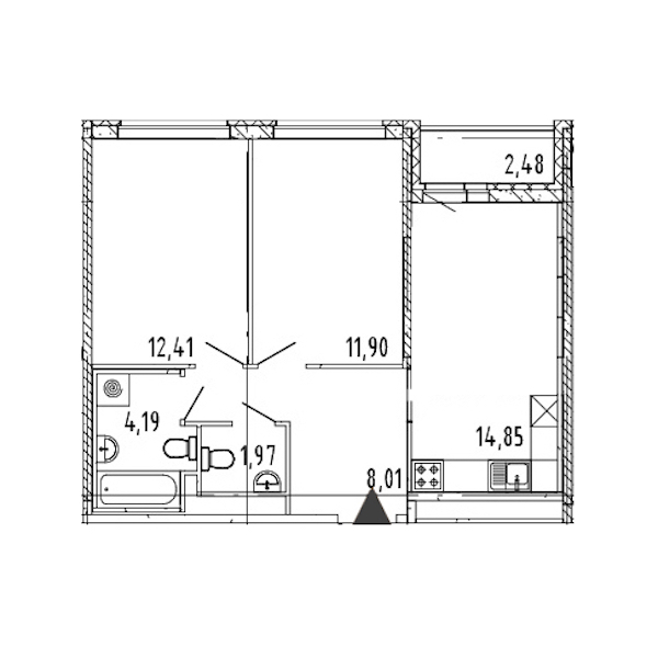 2-комнатная квартира 53.33 м², 16/18 эт., ЖК «Новые горизонты 2»